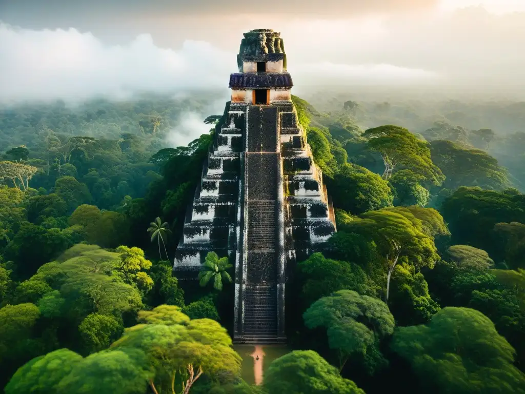 Exploradores maravillados por el significado cósmico de Temple I en Tikal, entre niebla y gigantes árboles