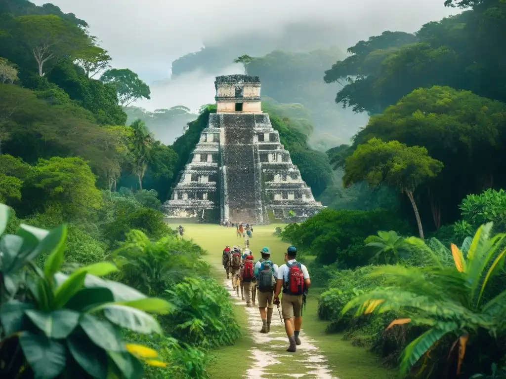 Exploradores en la selva del Yucatán, descubriendo ruinas mayas en uno de los mejores tours arqueológicos mundo maya