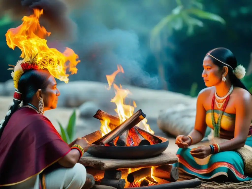 Una familia maya en ceremonia de iniciación alrededor del fuego sagrado