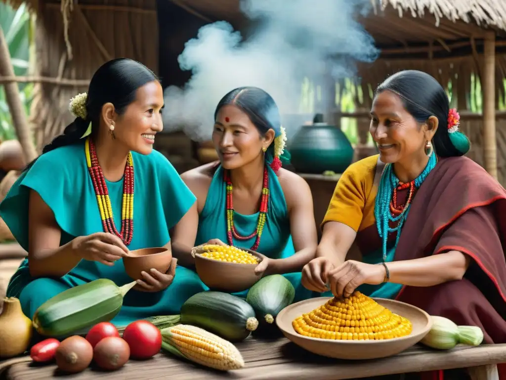 Una familia maya disfruta de una dieta tradicional saludable en su cocina rústica