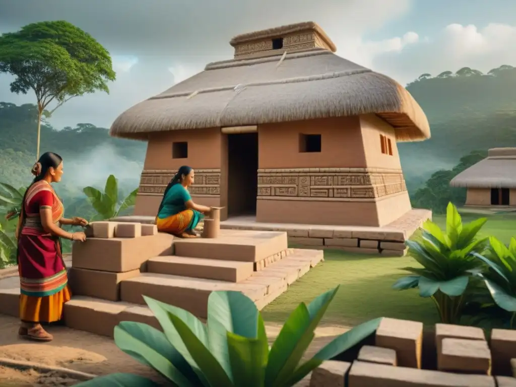 Una familia maya construye hogar sostenible con materiales de construcción mayas innovadores en armonía con la naturaleza