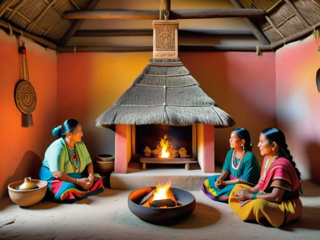 Una familia maya en su hogar tradicional, cocinando, contando historias y enseñando