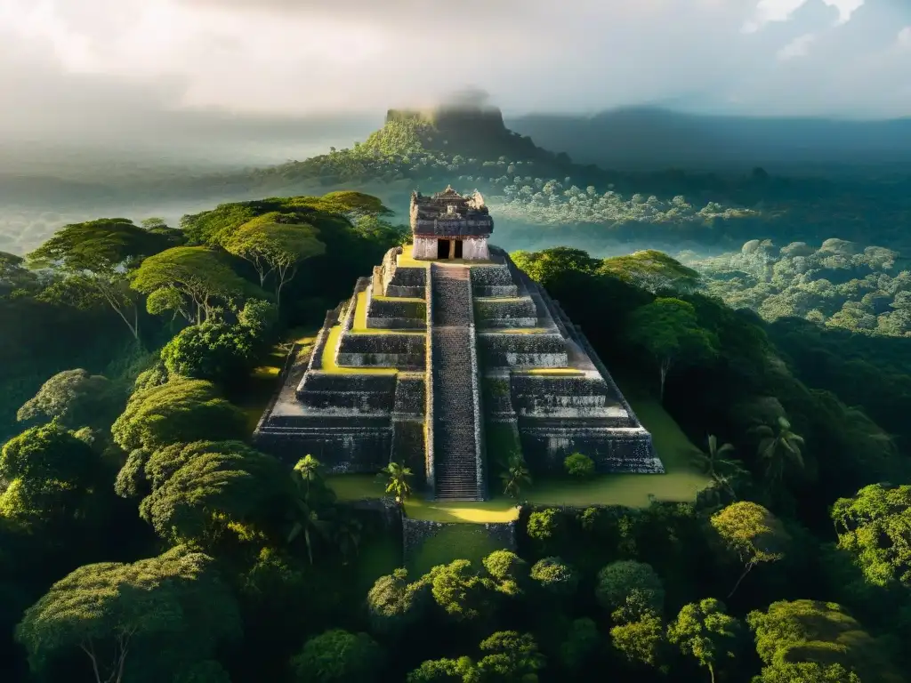 Fortaleza maya en selva exuberante, destacando sus muros de piedra y estratégica ubicación