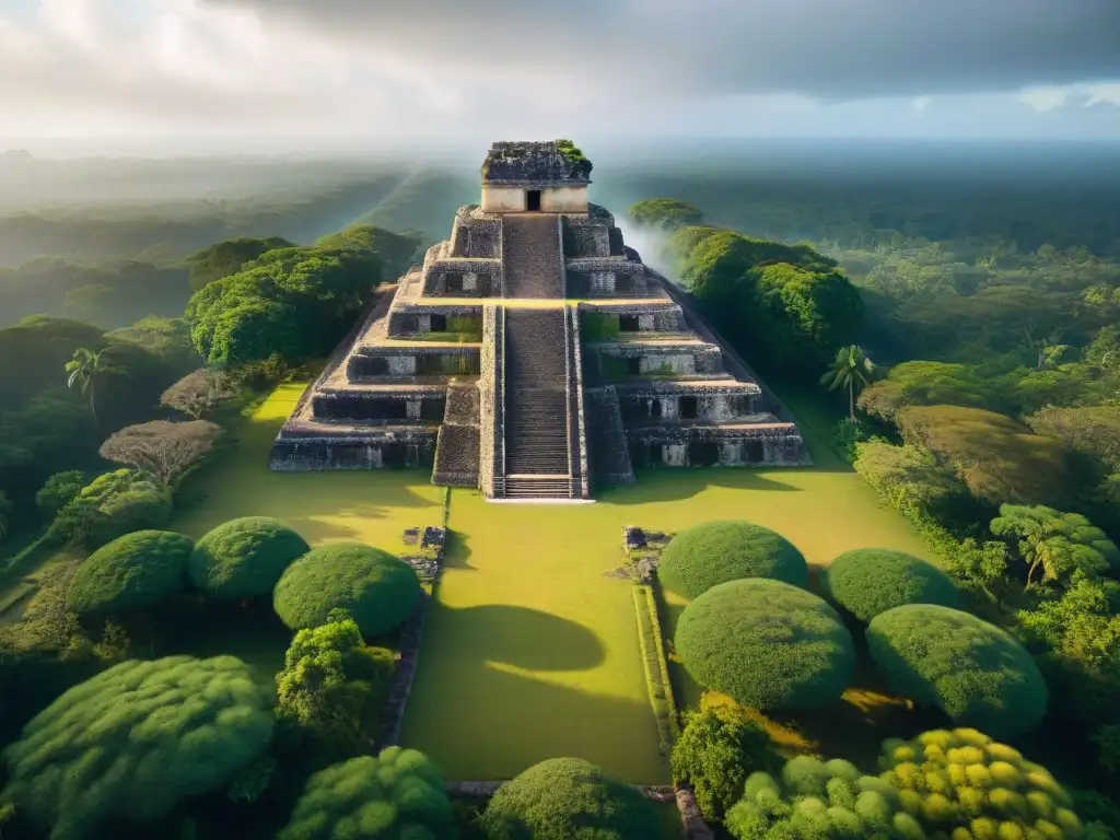 Explora la grandeza de las ruinas mayas de Cancuén, centro comercial maya, entre exuberante vegetación y luz suave