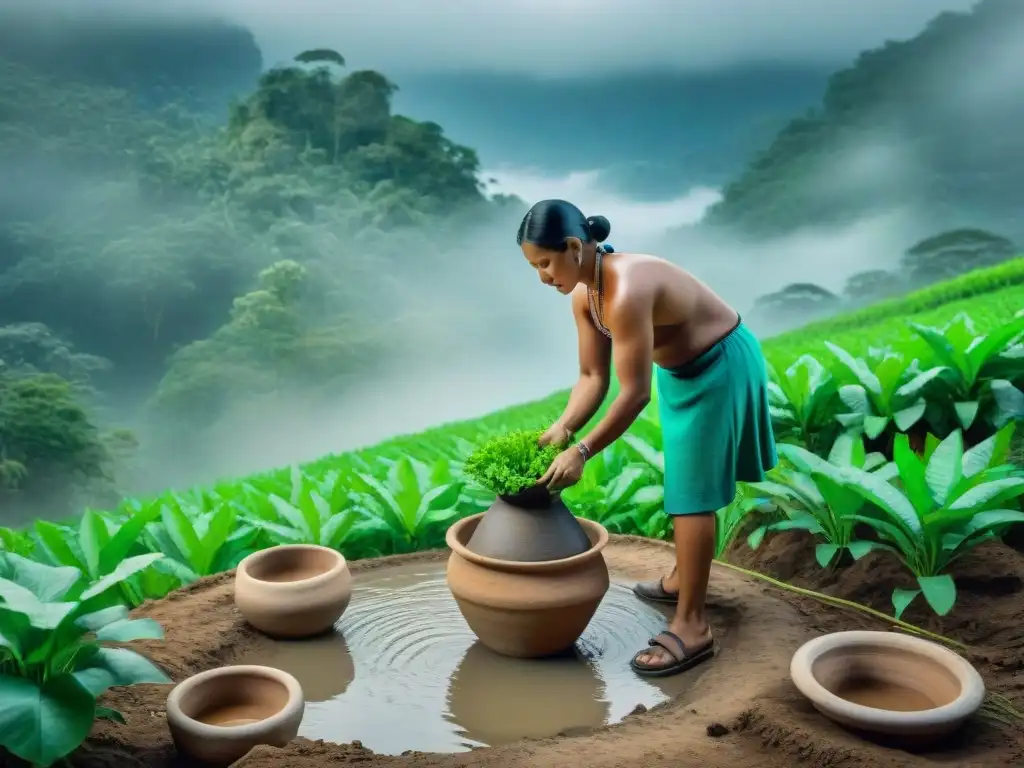 Grupo de agricultores mayas en técnica cosecha lluvia, combinando tradición e innovación en la selva