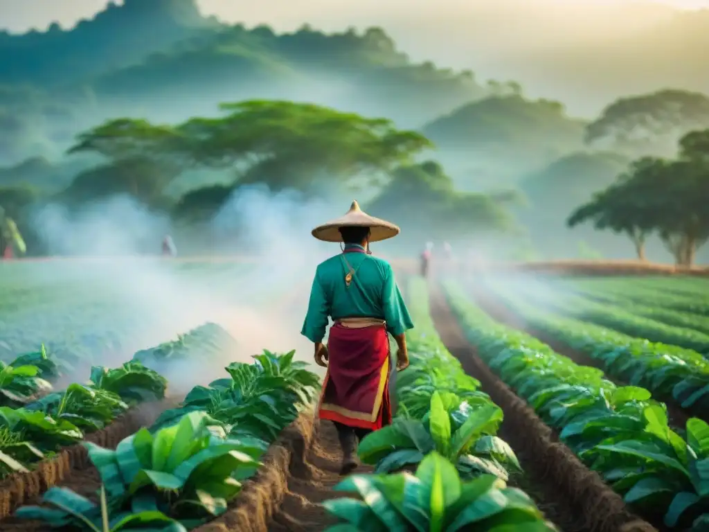 Grupo de agricultores mayas en su roza, tumba y quema al amanecer, fusionando tradición e innovación