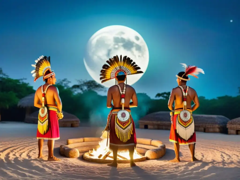 Un grupo de artistas mayas en vibrantes atuendos tradicionales tocando instrumentos en festividades mayas contemporáneas celebraciones