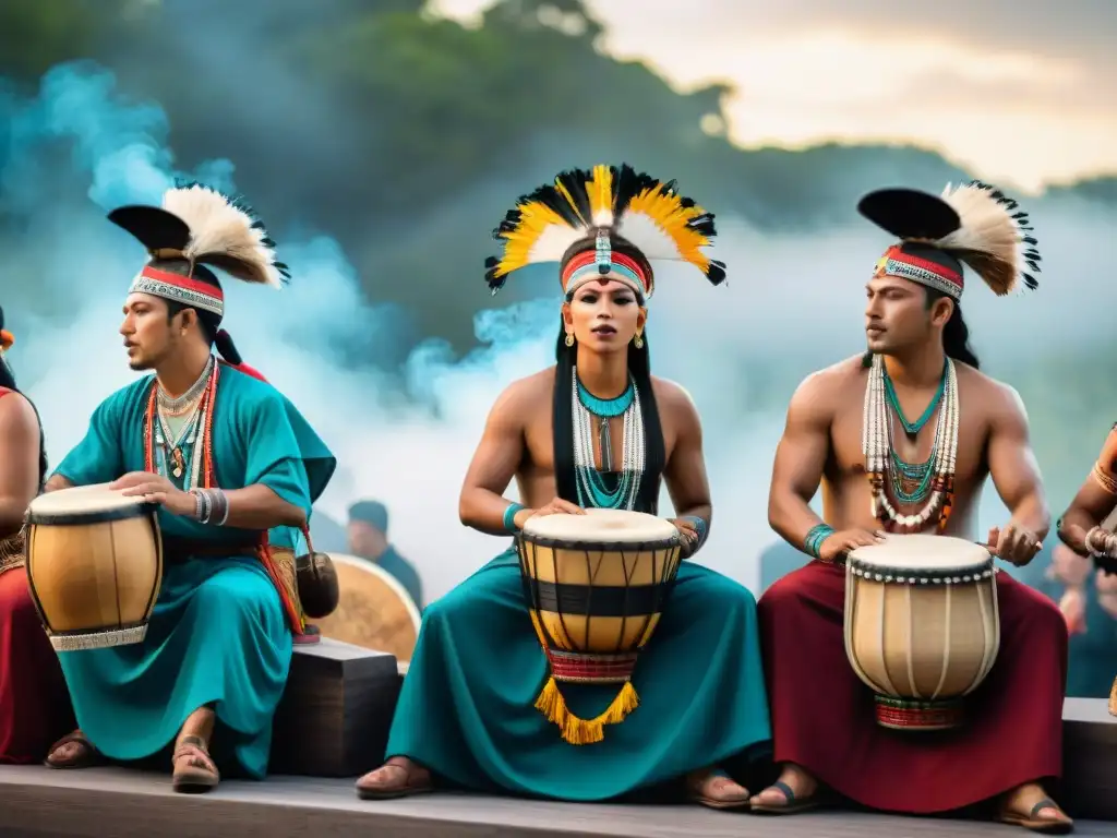 Grupo de músicos mayas en concierto al aire libre, fusionando tradición y modernidad