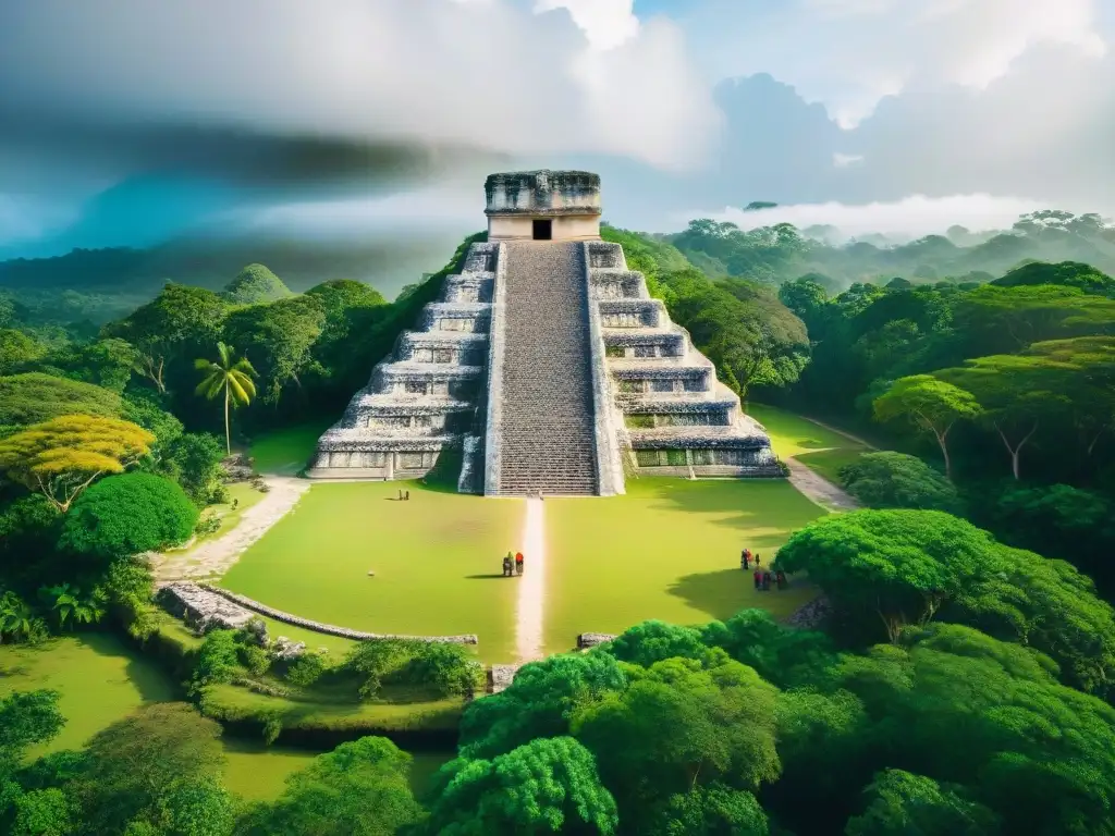 Un grupo de turistas admirando joyas mayas en sitio arqueológico, guiados por experto local