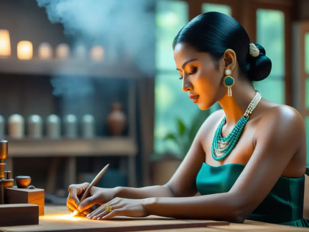 Un hábil artesano crea joyas mayas en un taller moderno, fusionando diseño contemporáneo y herencia ancestral