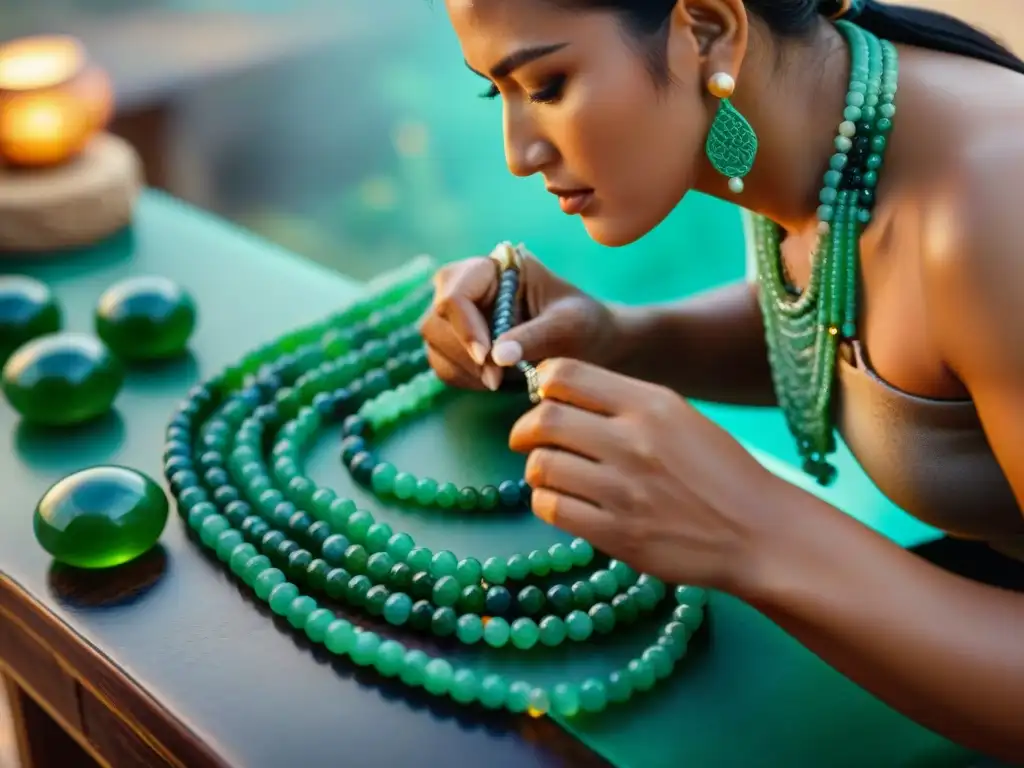 Un hábil artesano maya descifrando historias en la creación de joyas tradicionales de jade