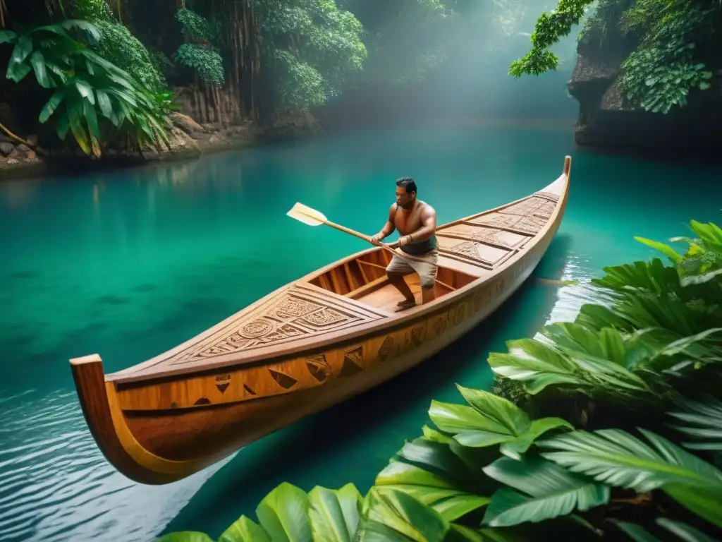 Hábiles artesanos mayas esculpen una canoa de madera en la exuberante selva tropical