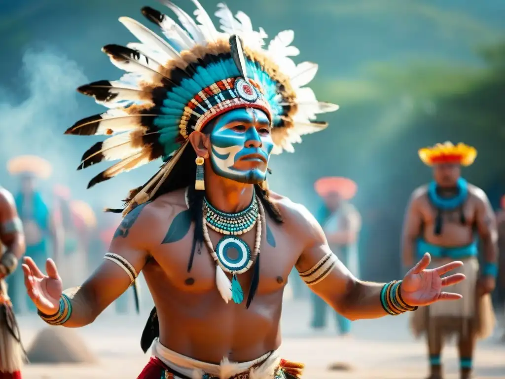 Un hechicero maya realiza un ritual de danza de la lluvia rodeado de seguidores, en medio de la sequía