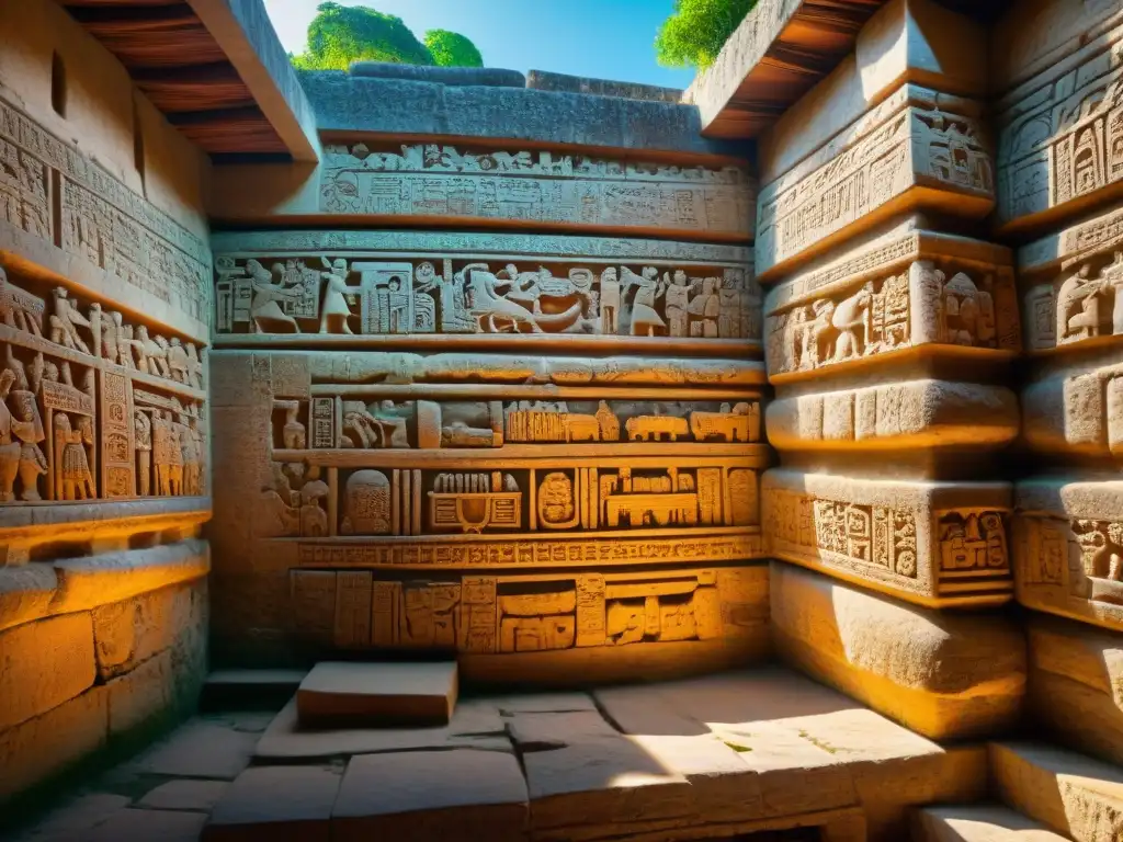 Descubriendo la historia de Ek' Balam a través de sus detalladas y vibrantes carvings mayas iluminadas por el sol