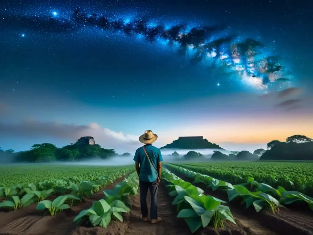 Imagen impactante: Agricultor maya observa el cielo estrellado con técnicas astronómicas