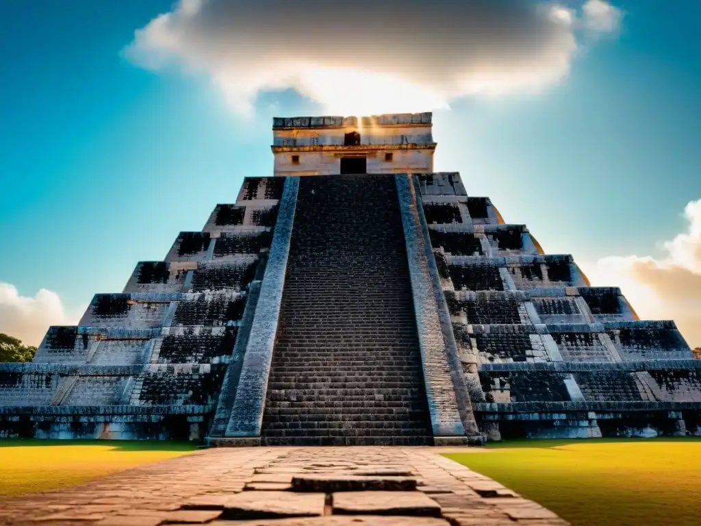 Impactante alineación astronómica en el Templo de Kukulkán durante el equinoccio en Chichén Itzá, revelando la serpiente de sombras