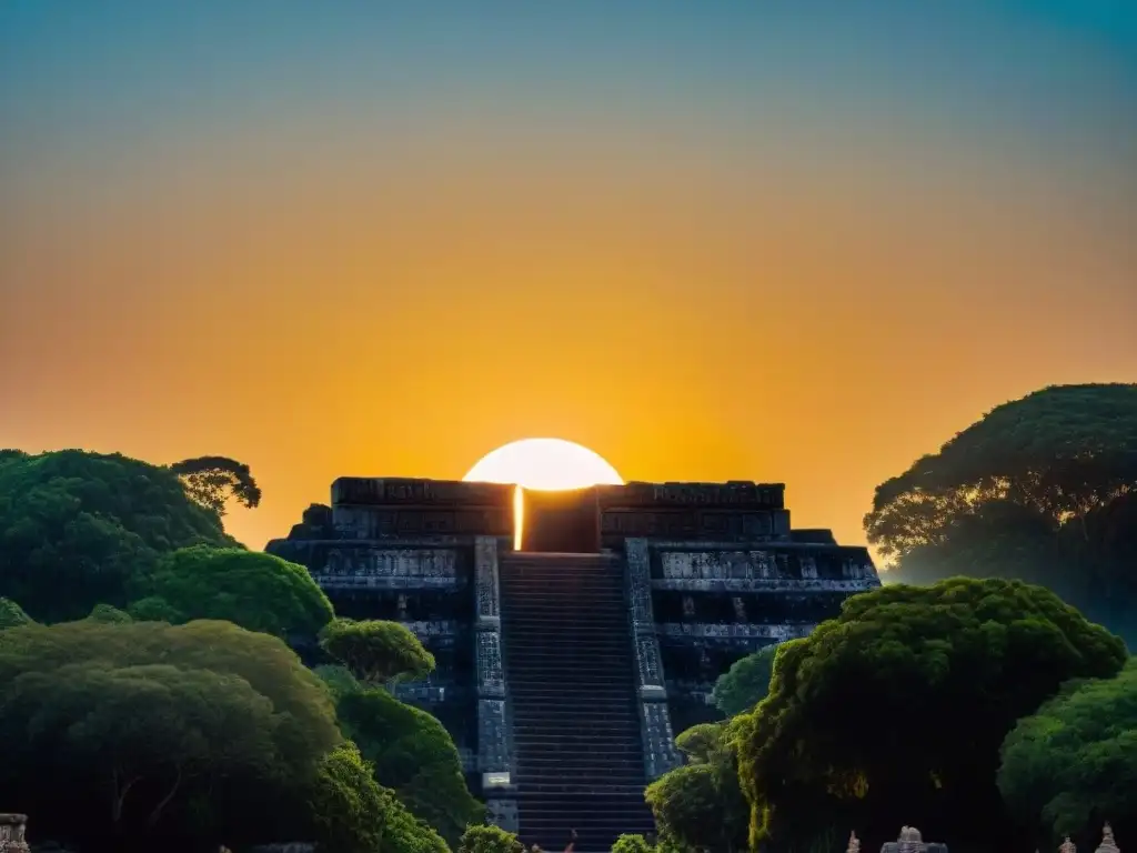 Impactante eclipse solar sobre templo maya, resalta arte en piedra y misterio