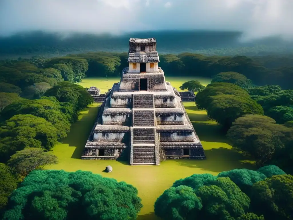 Impactante imagen de alta resolución del Templo de las Siete Muñecas en Dzibilchaltún, resaltando la importancia de la astronomía en arquitectura maya