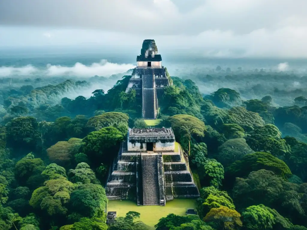 Imponente ciudad maya de Tikal entre la selva, revelando la historia y turismo de las antiguas civilizaciones