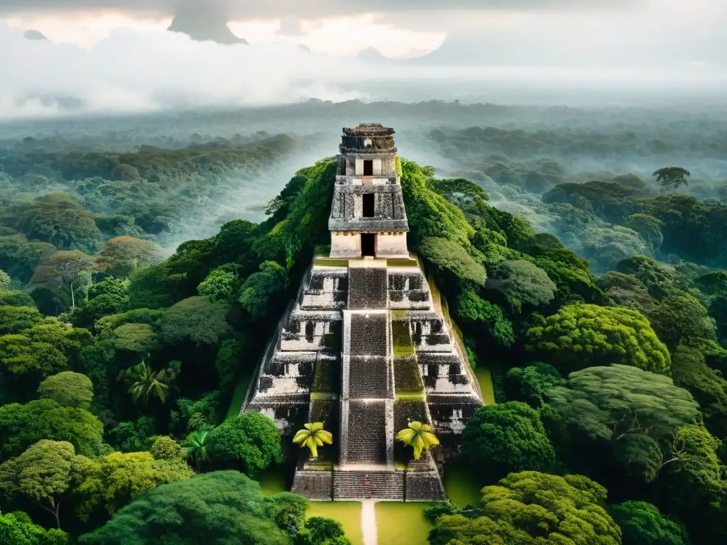 Imponente ciudad maya de Tikal entre la selva, destacando la arquitectura y Viviendas Mayas en la Arquitectura