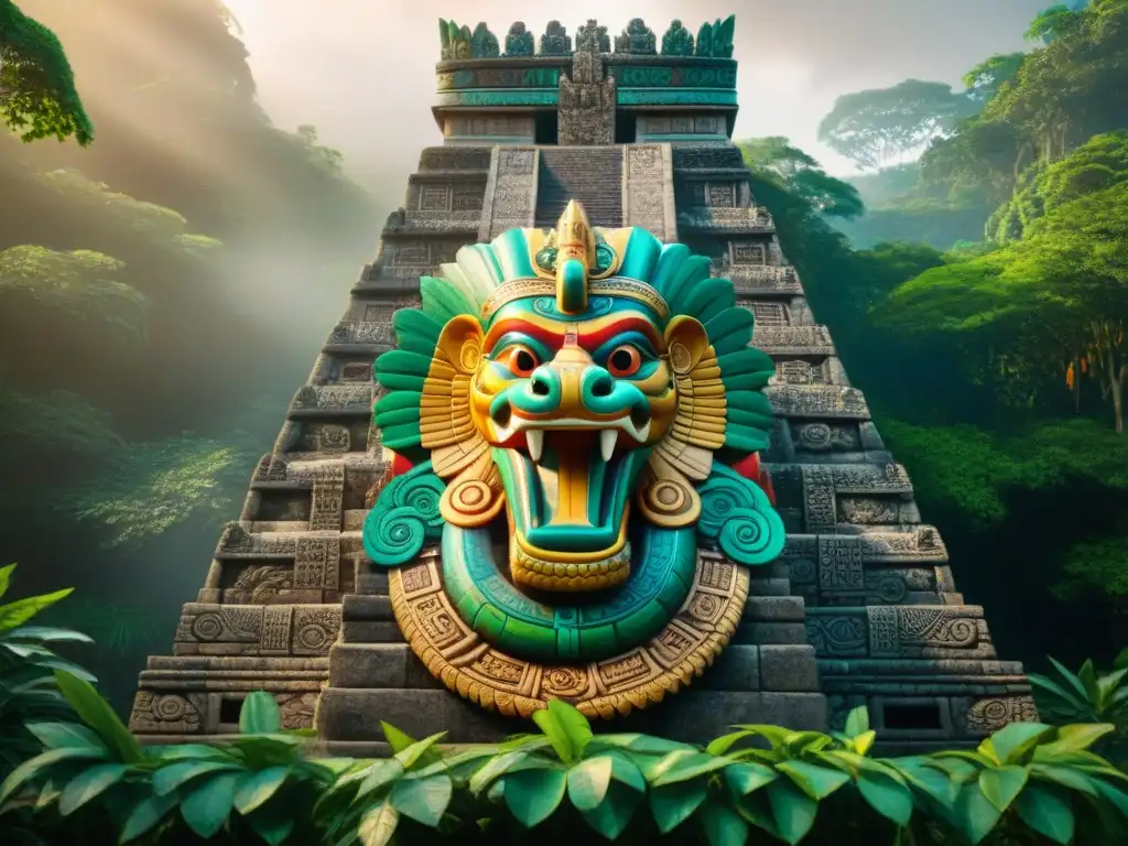 Imponente serpiente en panteón maya, con detalles y colores vibrantes en medio de la selva
