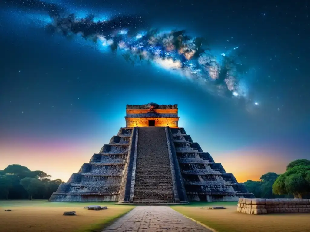 Impresionante alineación de pirámide maya con astros en el cielo nocturno