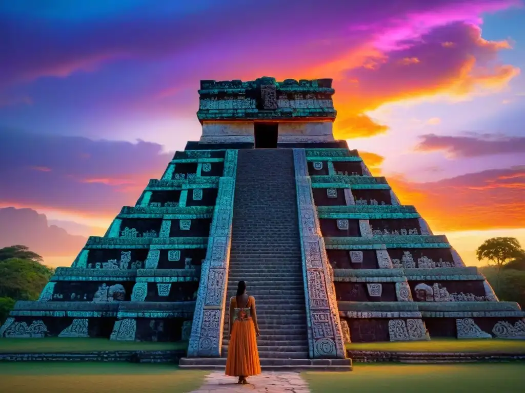 Una impresionante arquitectura maya en el solsticio, conectada con el cosmos, bañada por el cálido atardecer