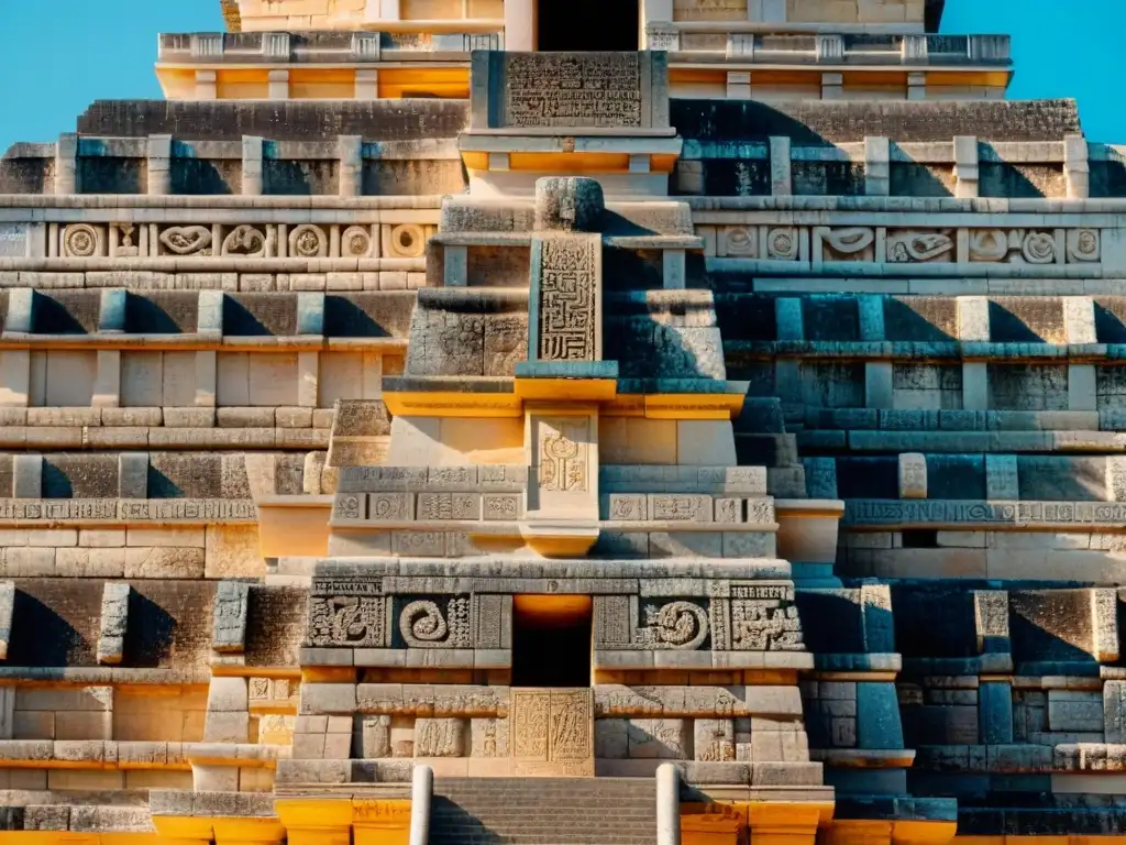 Impresionante detalle de la arquitectura maya en el Templo de Kukulcan en Chichén Itzá