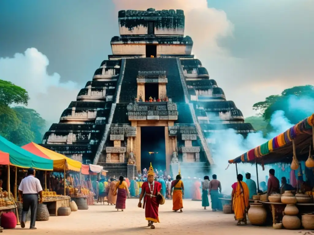 Impresionante mercado maya con influencia de rituales religión comercio maya