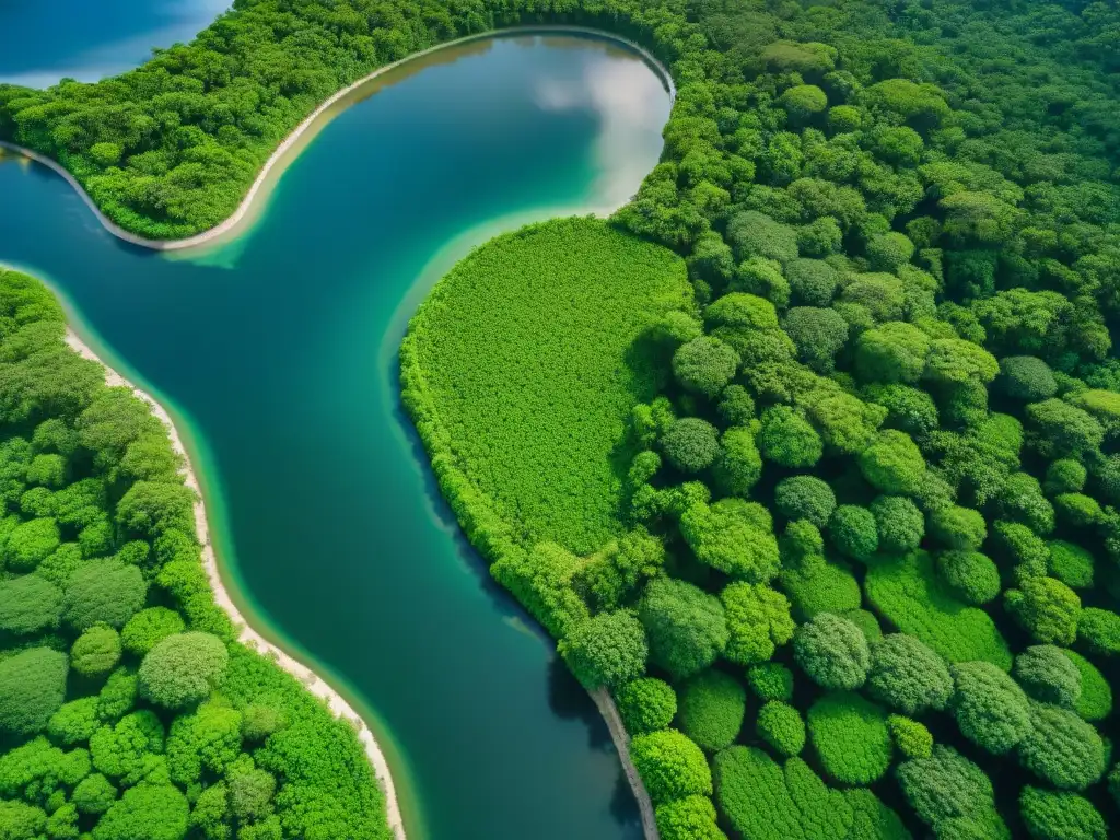 Impresionante red de gestión de cuencas hidrográficas mayas en paisaje verde exuberante