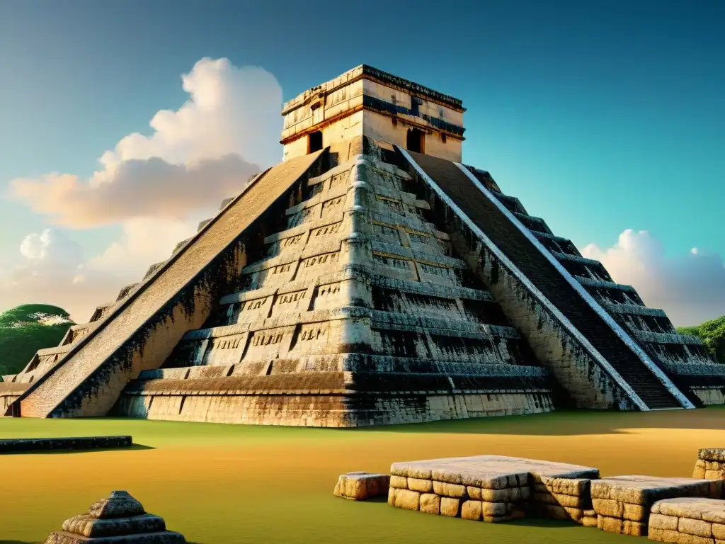 Increíble detalle de la reconstrucción en 3D de El Castillo en Chichén Itzá, resaltando la tecnología 3D en Chichén Itzá