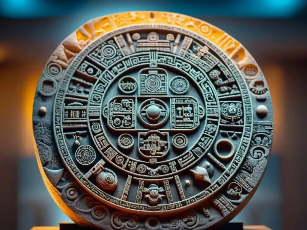 Increíble tallado en piedra del calendario maya con símbolos astronómicos detallados