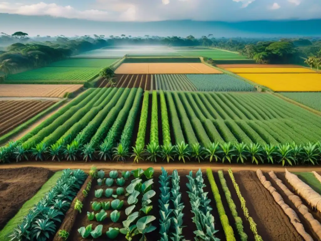 Increíbles técnicas agrícolas innovadoras de los mayas en un campo lleno de cultivos vibrantes