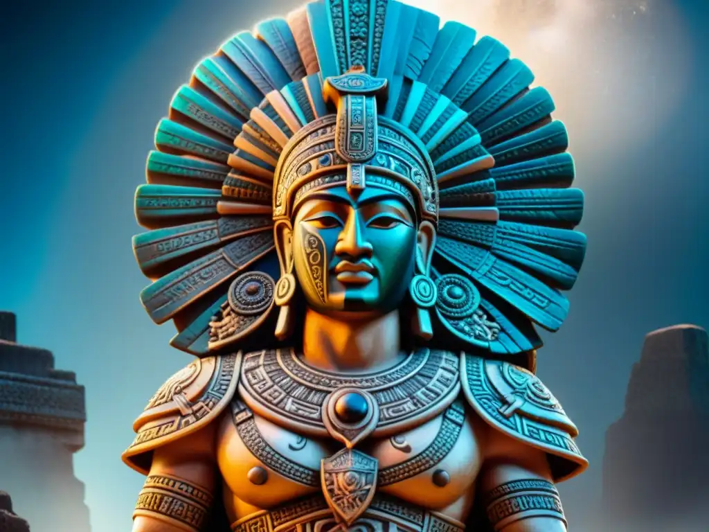 Influencia astral en la planificación militar maya: tallado detallado de guerrero maya bajo un cielo estrellado