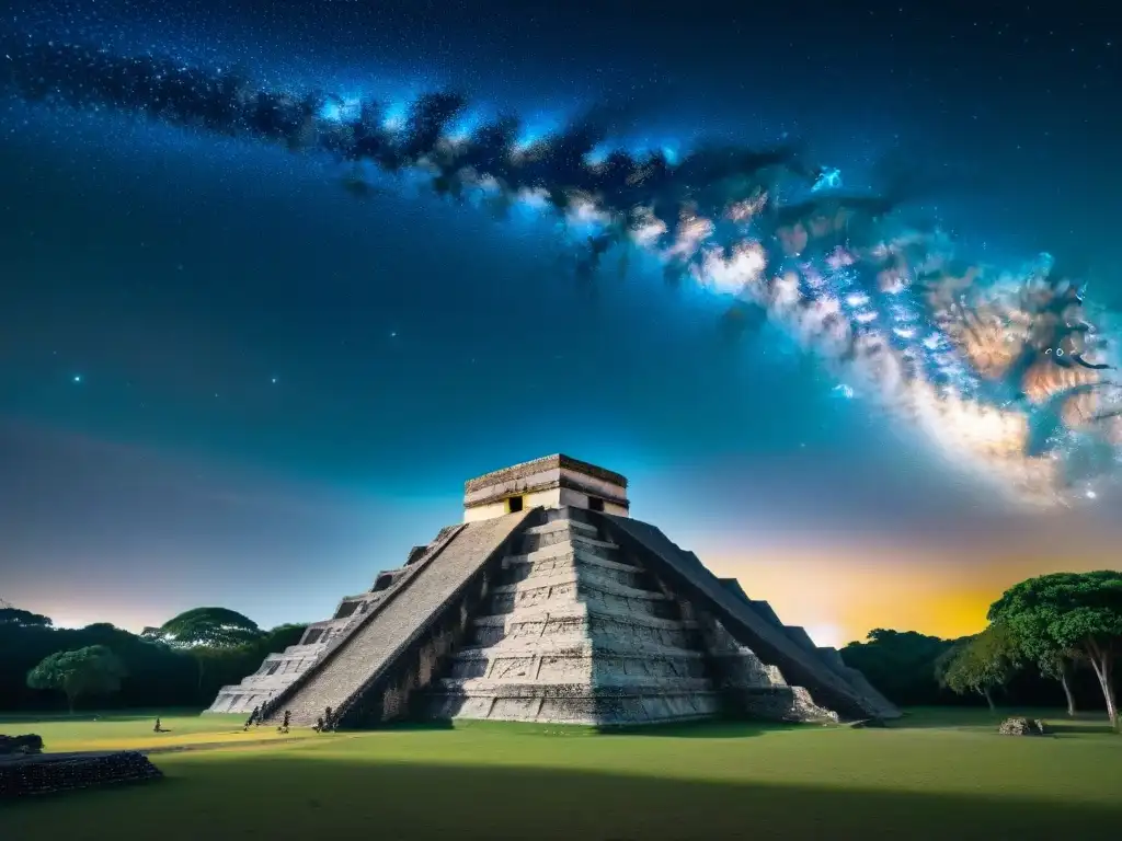 Influencia astronómica en agricultura maya: Antiguas ruinas mayas bajo la Vía Láctea estrellada