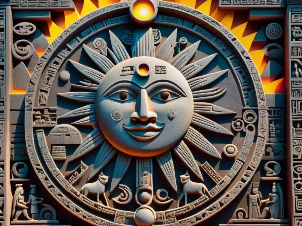 Influencia de eclipses en cultura maya: Detalle de jeroglífico maya representando el eclipse, con simbolismo celestial y político