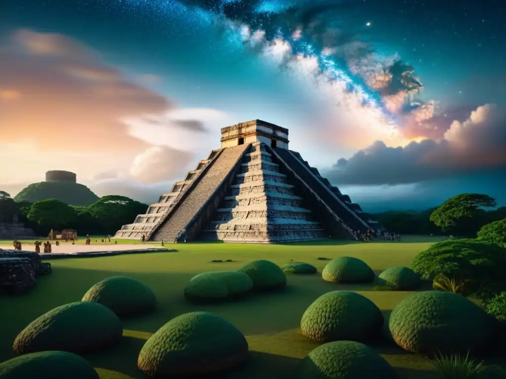 Influencia de impactos cósmicos en la civilización maya: una ciudad maya detallada bajo una lluvia de meteoritos estrellados