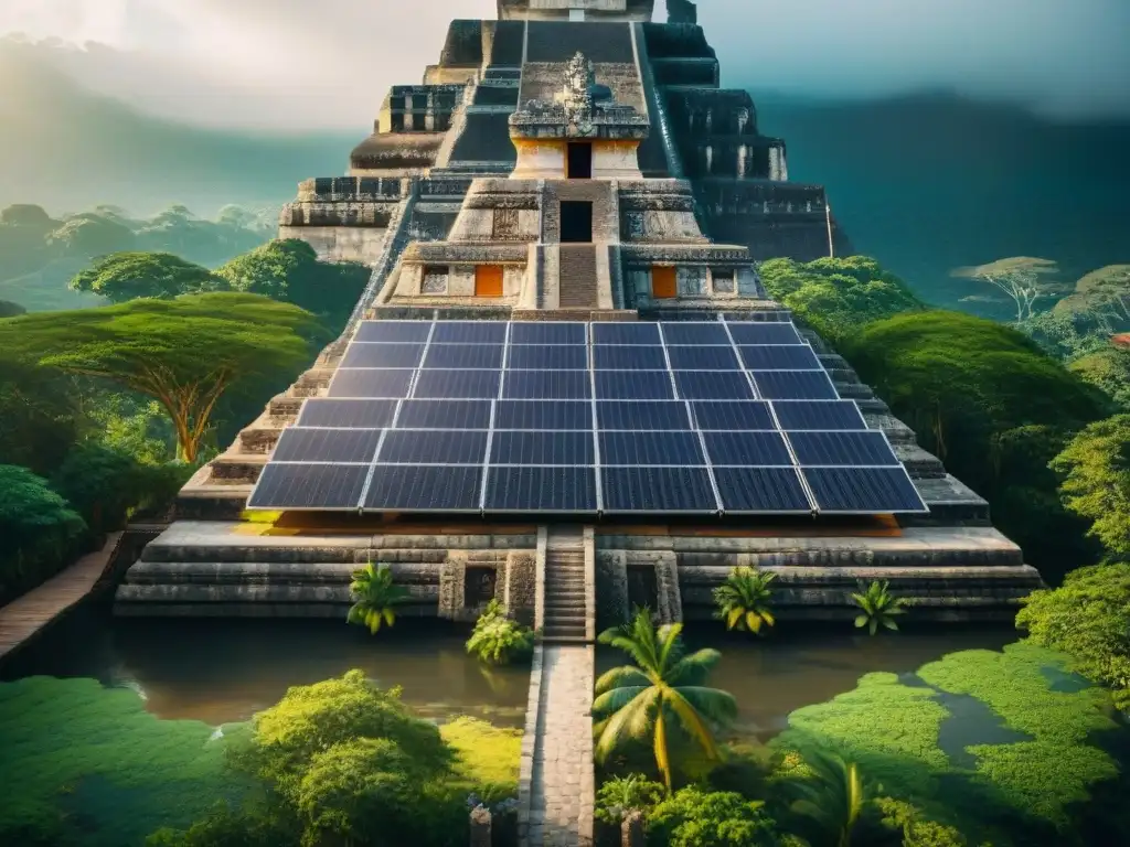 Innovadoras energías renovables en civilización maya: paneles solares integrados en estructura arquitectónica maya