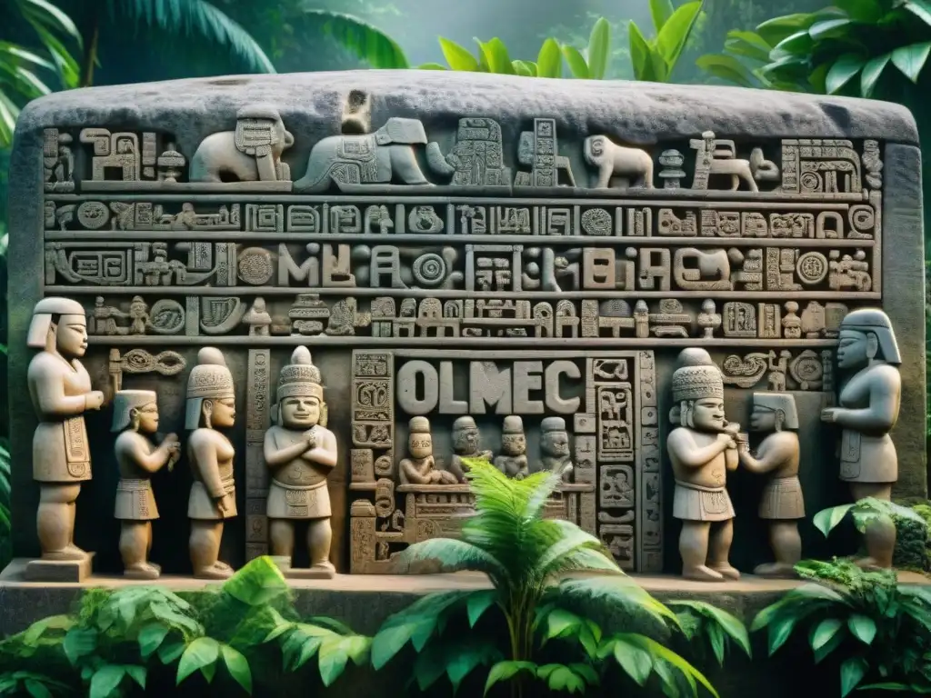 Intrincada escultura de piedra muestra interacciones entre olmecas y mayas en detallada discusión académica en la selva