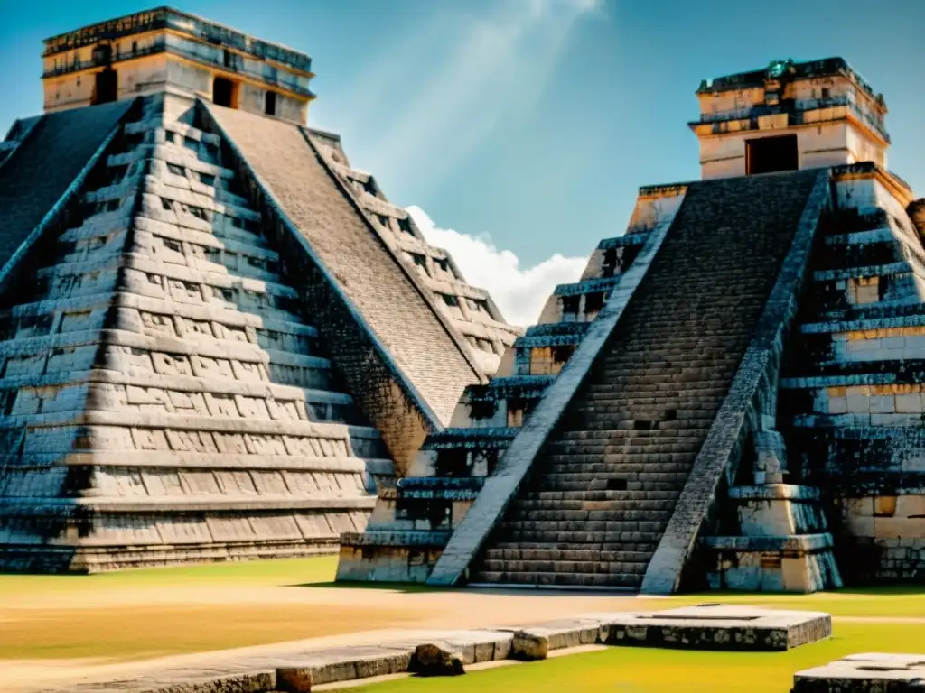 Intrincadas esculturas en la base de la Pirámide de Kukulcán en Chichén Itzá, con motivos de serpiente emplumada