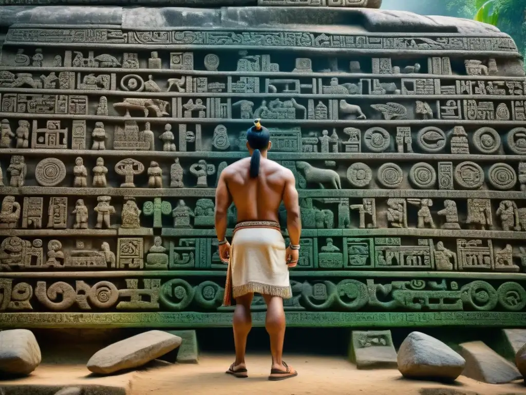 Intrincadas esculturas de piedra del calendario de Cuenta Larga en Palenque, reflejando la sofisticada civilización maya y sus predicciones