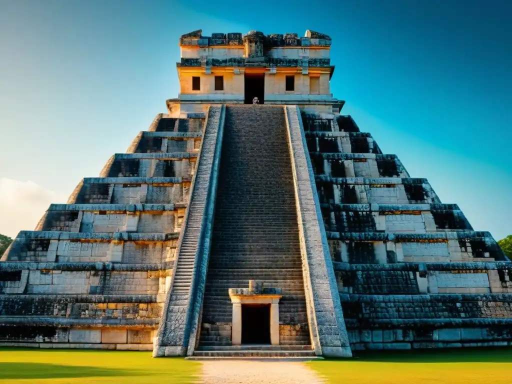 Intrincadas esculturas de piedra en observatorio astronómico maya en Chichen Itza, destacando la avanzada Astronomía en civilización maya