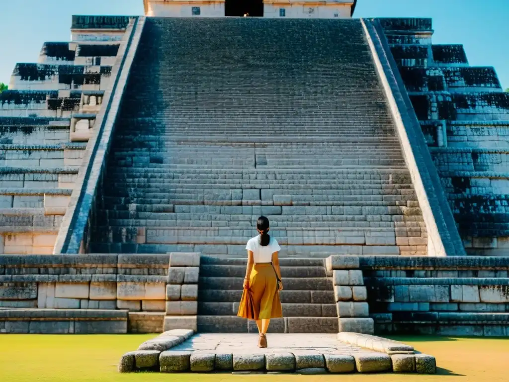 Intrincadas esculturas de piedra en el Templo de Kukulcán en Chichén Itzá, destacando la alineación astronómica y geométrica de la estructura