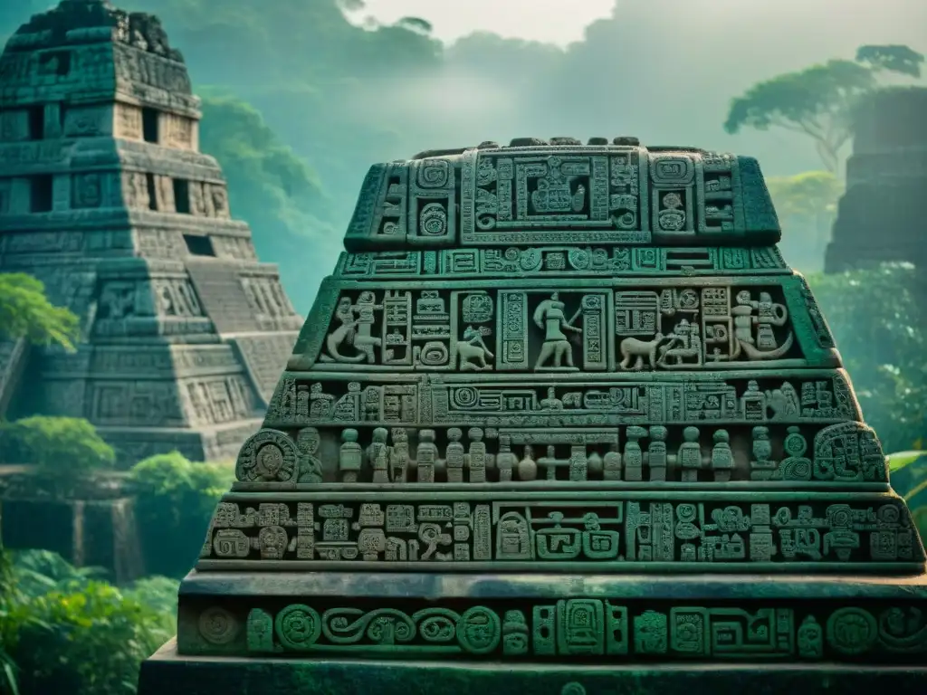 Intrincadas figuras clave cultura Maya talladas en piedra, resaltando la artesanía ancestral y legado científico maya