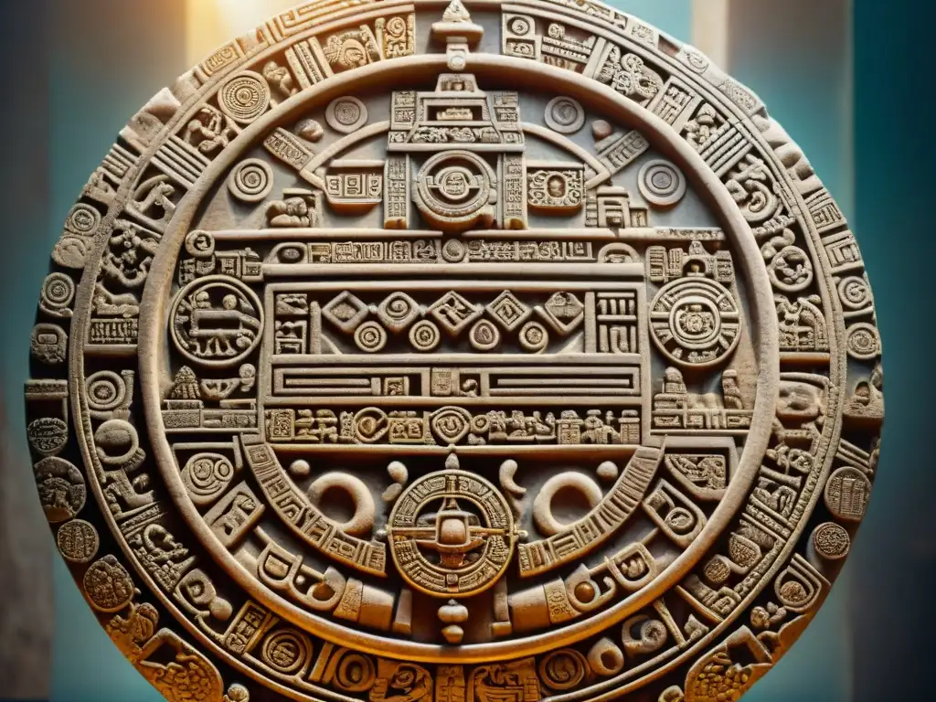 Intrincadas inscripciones del calendario maya, resaltando su herencia matemática en turismo