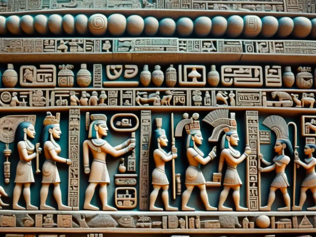 Intrincadas jeroglíficos mayas en piedra, mostrando la avanzada escritura y la prosperidad económica de la civilización