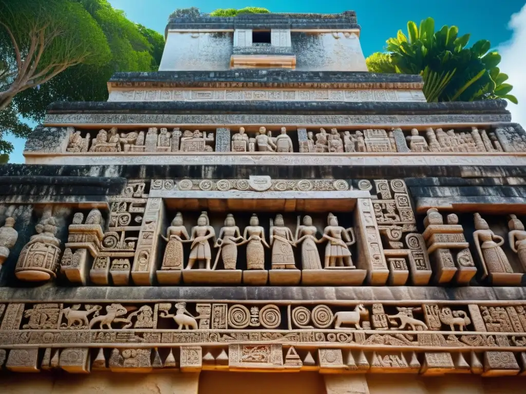 Explora las intrincadas carvings y jeroglíficos en el Palacio de las Ventanas, símbolo de autoridad en palacios mayas