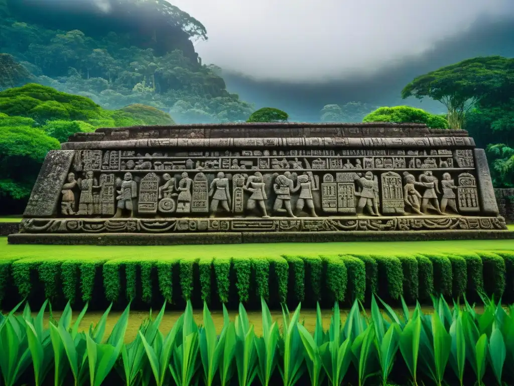 Intrincadas tallas de piedra y jeroglíficos mayas en Copán, Honduras