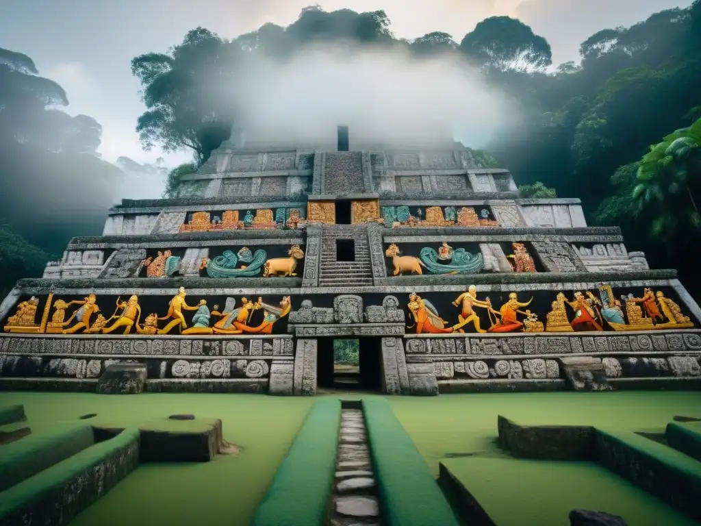 Intrincado mural maya del Xibalbá, reflejando creencias de ultratumba