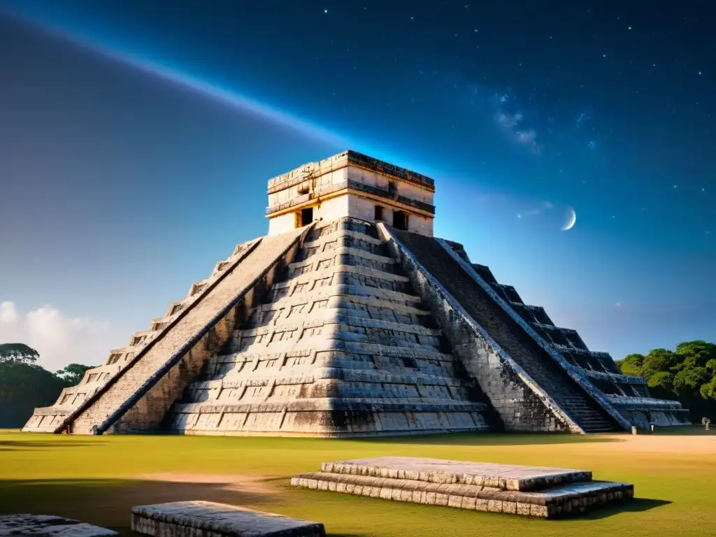 Intrincado observatorio maya en Chichén Itzá con tallados celestiales y alineaciones astronómicas